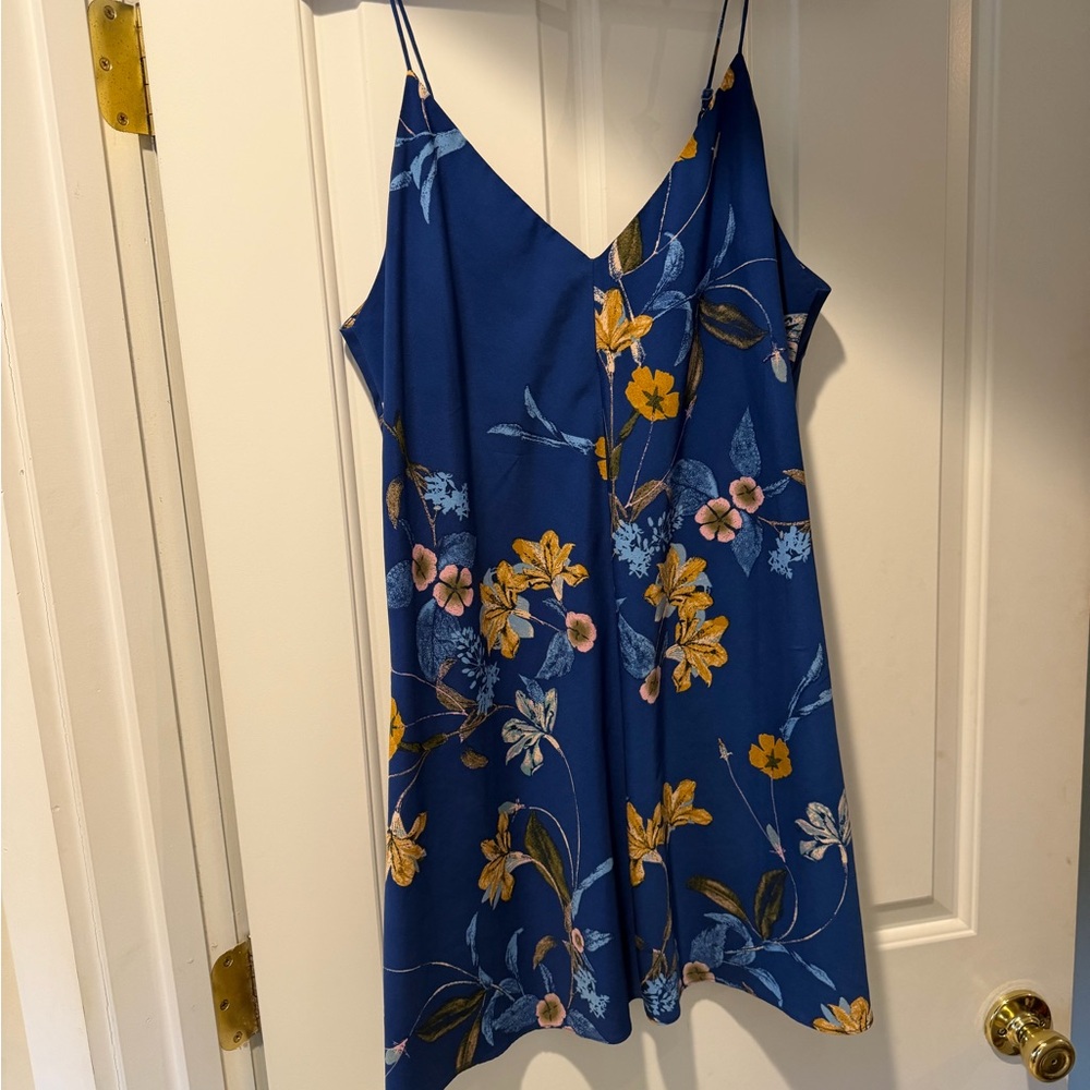 Blue Floral Slip Dress with Yellow Accent